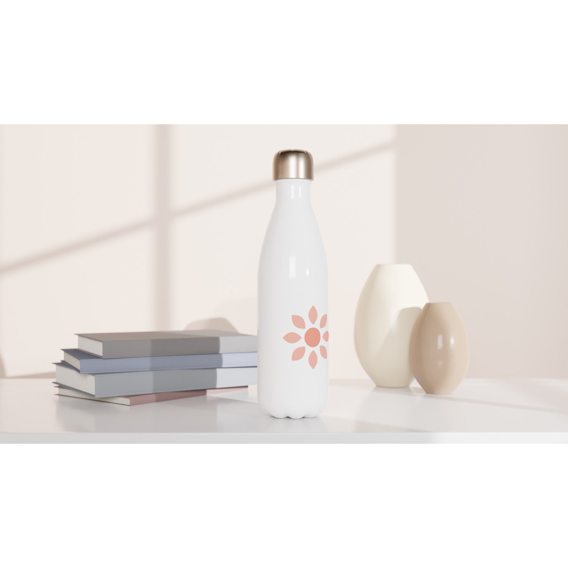 White-Stainless-Steel-Red-Flower-Print-Water-Bottle
